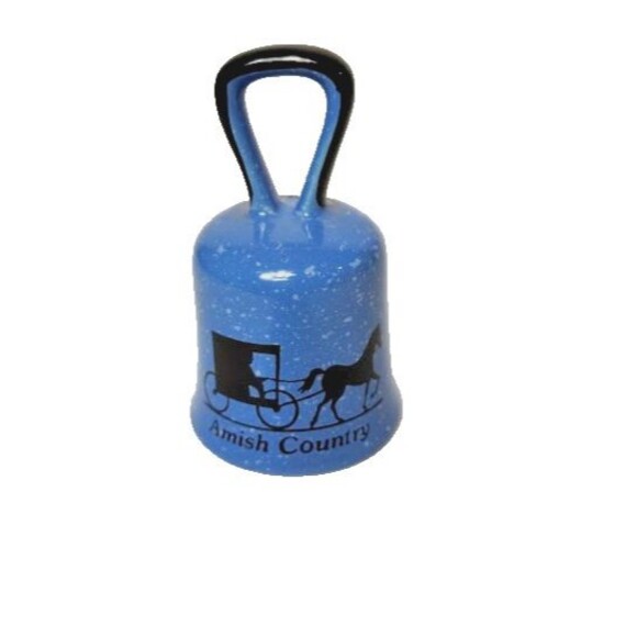 4" Ceramic Amish Country Decorative Bell Works Blue Horse & Buggy - Picture 1 of 3